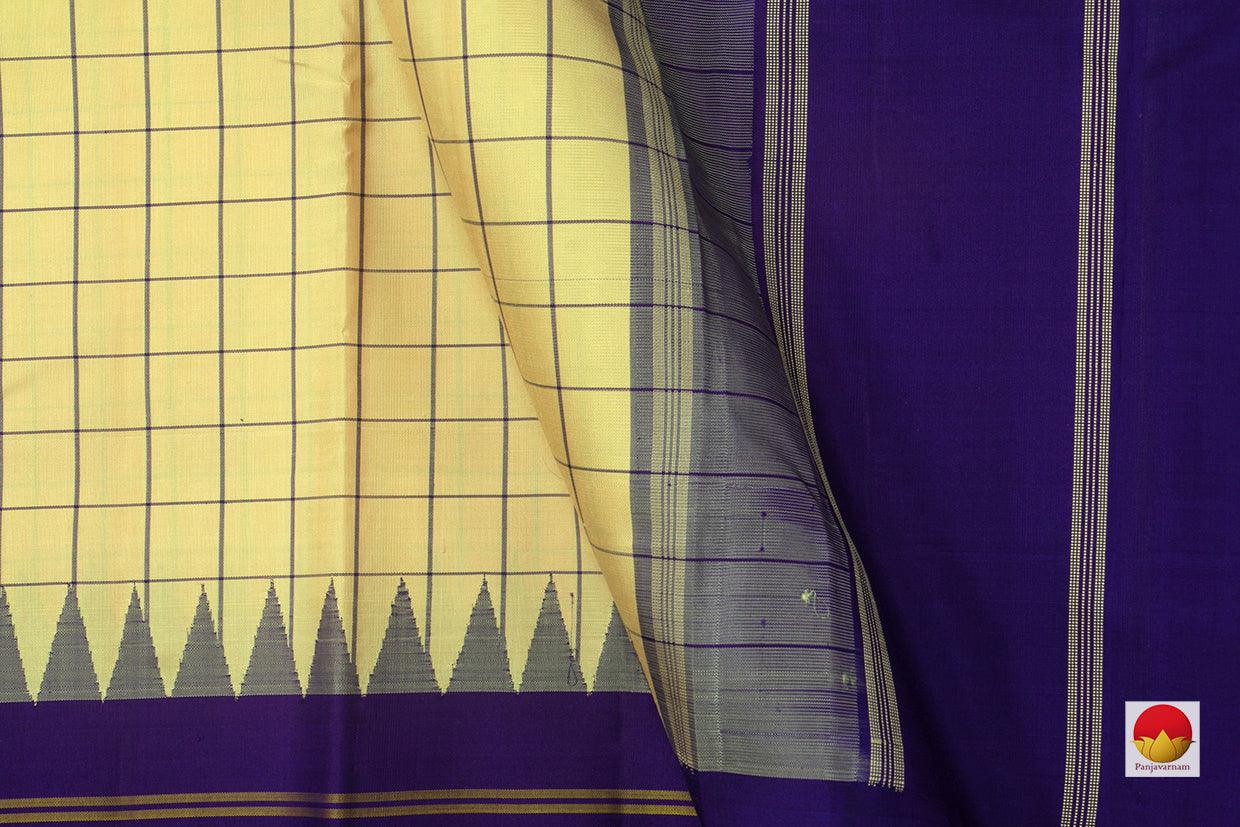 Off White And Blue Kanchipuram Silk Saree Handwoven Pure Silk No Zari For Office Wear PV KNN 145 - Silk Sari - Panjavarnam PV KNN 145