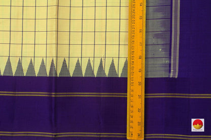 Off White And Blue Kanchipuram Silk Saree Handwoven Pure Silk No Zari For Office Wear PV KNN 145 - Silk Sari - Panjavarnam PV KNN 145