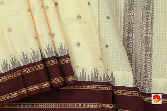 Off White And Brown Kanchi Cotton Saree For Office Wear PV KC 409 - Cotton Saree - Panjavarnam