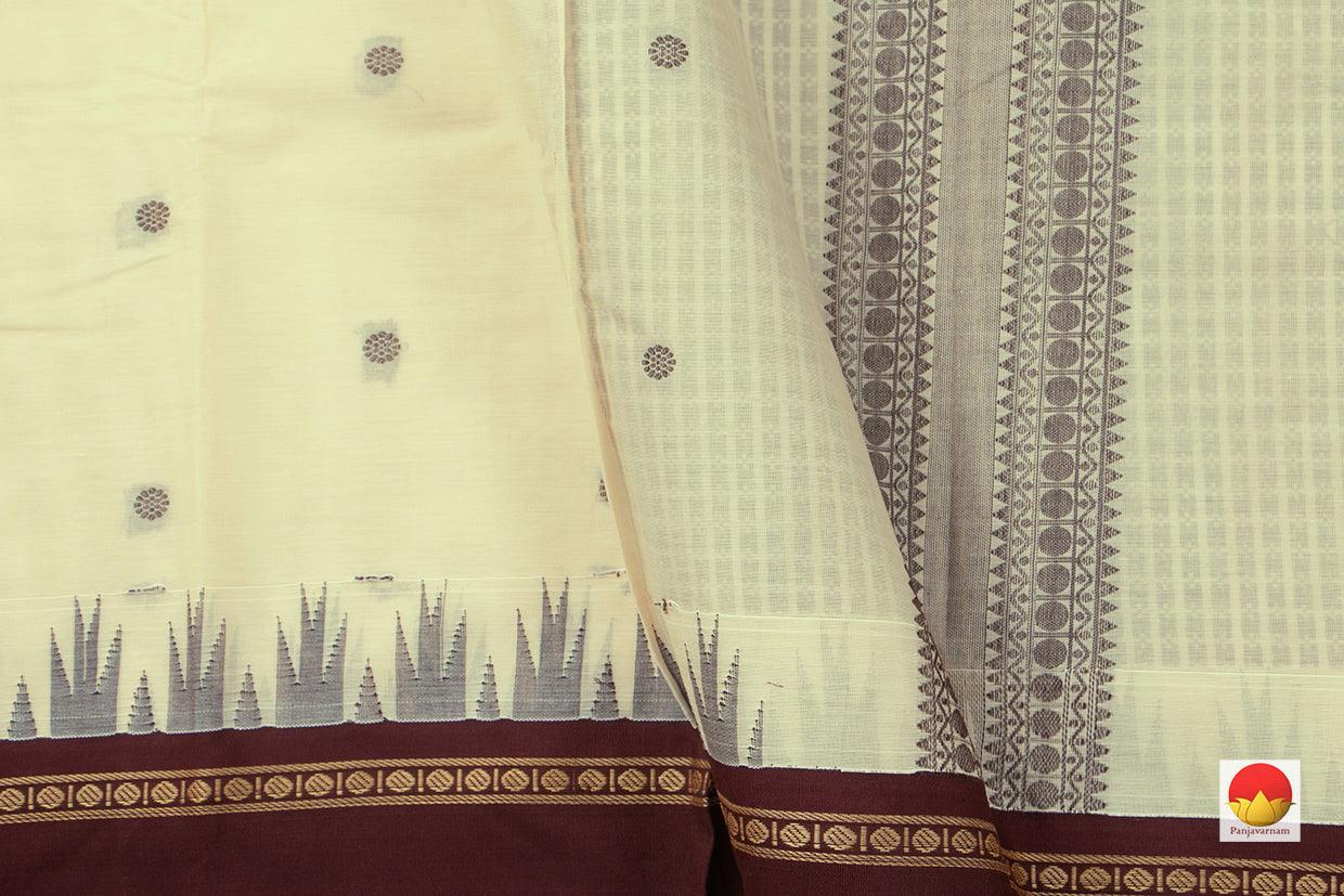 Off White And Brown Kanchi Cotton Saree For Office Wear PV KC 409 - Cotton Saree - Panjavarnam
