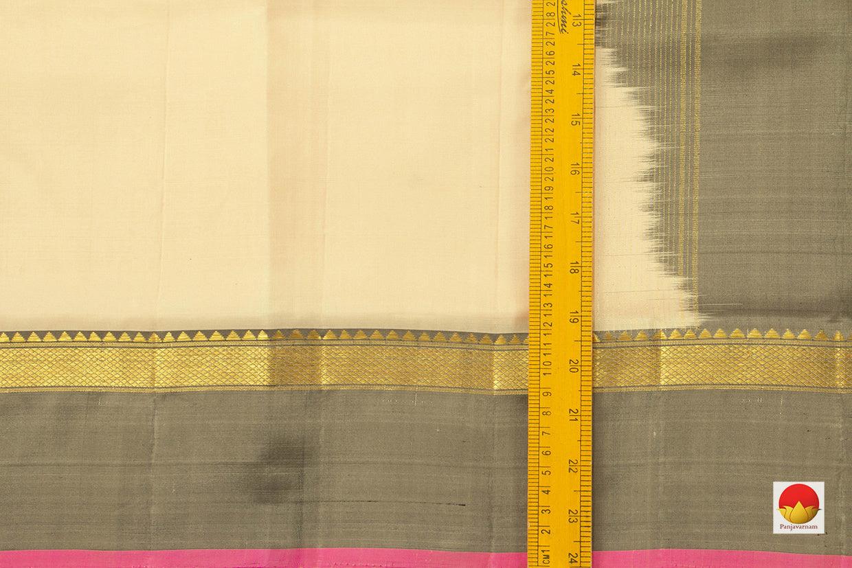 Off White And Grey Kanchipuram Silk Saree Handwoven Pure Silk Light Weight With Medium Border Casual Wear PV KNN 153 - Silk Sari - Panjavarnam