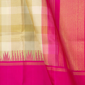 Off White And Pink Kanchipuram Silk Saree With Medium Border Handwoven Pure Silk For Wedding Wear PV NYC 1220 - Silk Sari - Panjavarnam PV NYC 1220