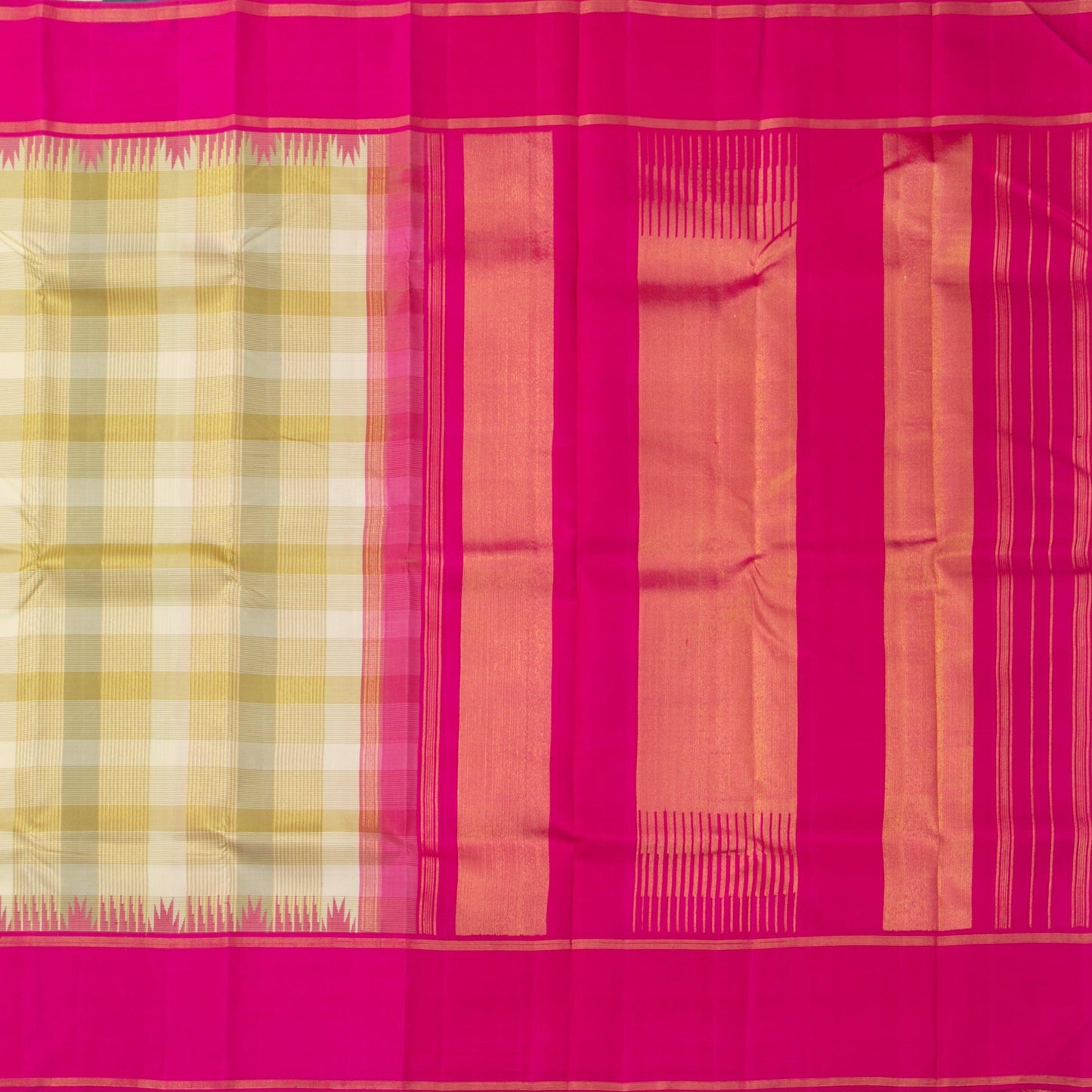 Off White And Pink Kanchipuram Silk Saree With Medium Border Handwoven Pure Silk For Wedding Wear PV NYC 1220 - Silk Sari - Panjavarnam PV NYC 1220