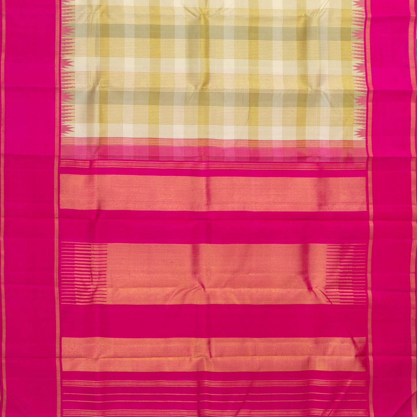 Off White And Pink Kanchipuram Silk Saree With Medium Border Handwoven Pure Silk For Wedding Wear PV NYC 1220 - Silk Sari - Panjavarnam PV NYC 1220