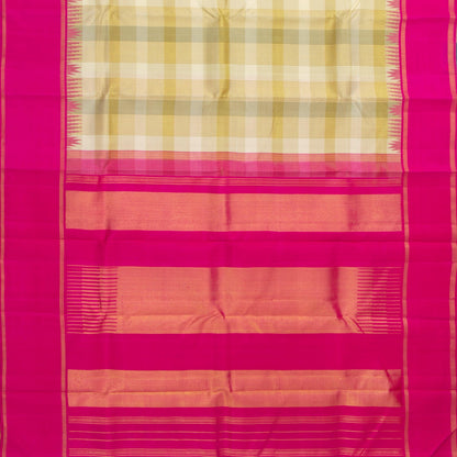 Off White And Pink Kanchipuram Silk Saree With Medium Border Handwoven Pure Silk For Wedding Wear PV NYC 1220 - Silk Sari - Panjavarnam PV NYC 1220