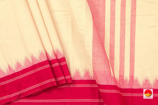 Off White And Red Kanchi Cotton Saree For Office Wear PV KC 413 - Cotton Saree - Panjavarnam