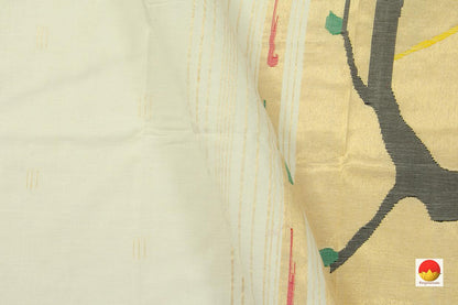 Off White Handwoven Paithani Cotton Saree With Gold Zari For Festive Wear PV MG 102 - Paithani Saree - Panjavarnam