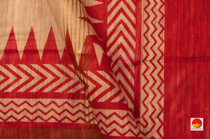 Off White Handwoven Tussar Silk Saree For Office Wear PT 701 - Tussar Silk - Panjavarnam PT 701