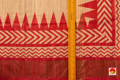 Off White Handwoven Tussar Silk Saree For Office Wear PT 701 - Tussar Silk - Panjavarnam PT 701