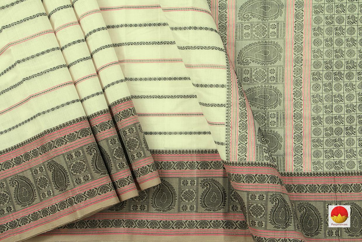 Off White Kanchi Cotton Saree With Silk Thread Border For Office Wear PV KC 392 - Cotton Saree - Panjavarnam PV KC 392