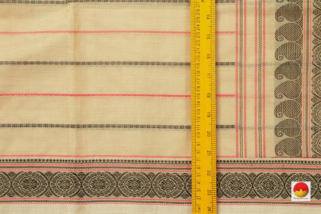 Off White Kanchi Cotton Saree With Veldhari Stripes For Office Wear PV KC 388 - Cotton Saree - Panjavarnam
