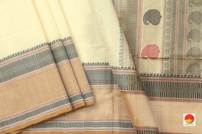 Off White Kanchi Silk Cotton Saree With Silk Thread PV KSC 1218 - Silk Cotton - Panjavarnam PV KSC 1218