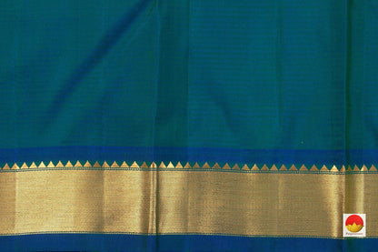 Off White Kanchipuram Silk Saree Blue Korvai Border Handwoven Pure Silk Pure Zari For Weddings -PV J 7273 - - Panjavarnam