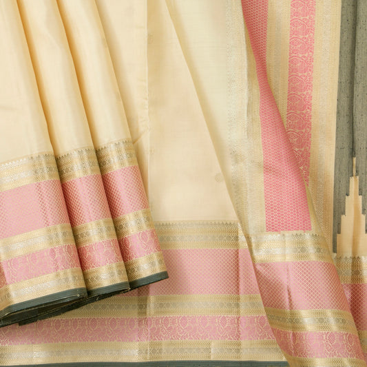 Off White Kanchipuram Silk Saree For Party Wear PV RM 489 - Silk Sari - Panjavarnam PV RM 489