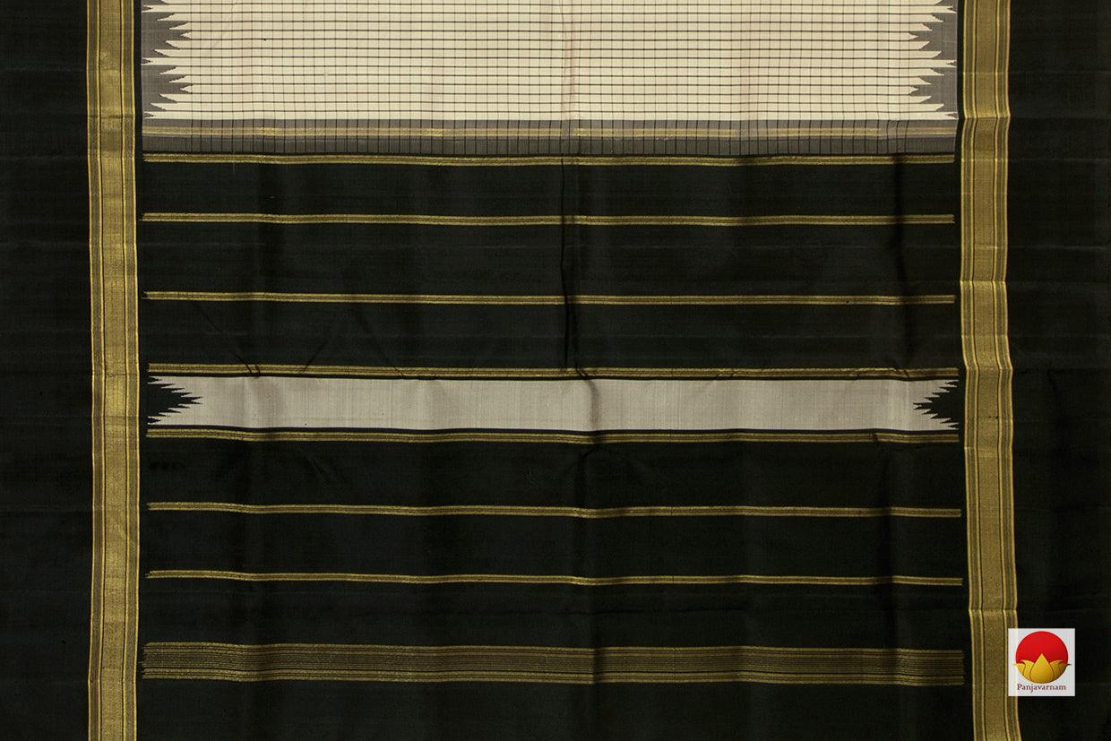 Off White Kanchipuram Silk Saree Handwoven Pure Silk Light Weight With Medium Border Office Wear PV KNN 185 - Silk Sari - Panjavarnam