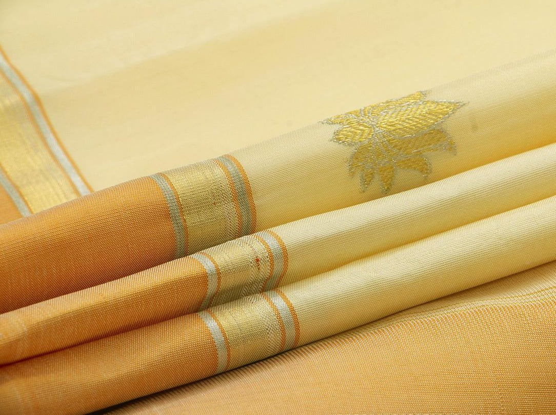Off White Kanchipuram Silk Saree Handwoven Pure Silk Pure Zari For Party Wear PV ABI 264 - Silk Sari - Panjavarnam