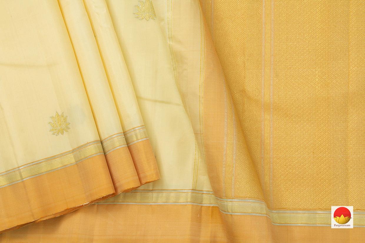 Off White Kanchipuram Silk Saree Handwoven Pure Silk Pure Zari For Party Wear PV ABI 264 - Silk Sari - Panjavarnam PV ABI 264