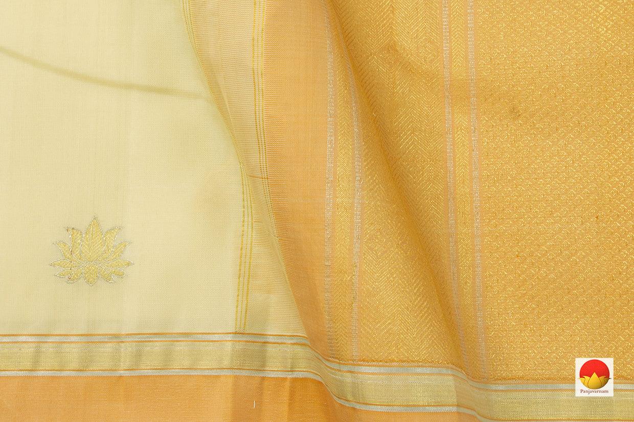 Off White Kanchipuram Silk Saree Handwoven Pure Silk Pure Zari For Party Wear PV ABI 264 - Silk Sari - Panjavarnam PV ABI 264