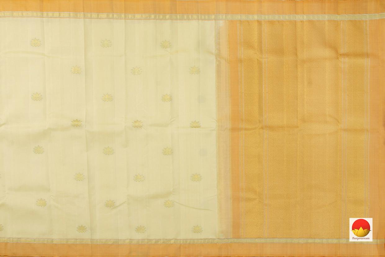 Off White Kanchipuram Silk Saree Handwoven Pure Silk Pure Zari For Party Wear PV ABI 264 - Silk Sari - Panjavarnam PV ABI 264