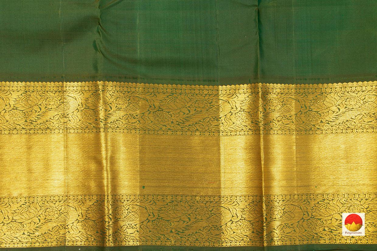 Off White Kanchipuram Silk Saree With Green Korvai Border Handwoven Pure Silk Pure Zari For Weddings - PV J 3210 - Silk Sari - Panjavarnam PV J 3210