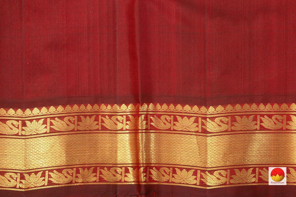 Off White Kanchipuram Silk Saree With Maroon Korvai Border Handwoven Pure Silk And Pure Zari For Weddings - PV J 7269 - Silk Sari - Panjavarnam PV J 7269