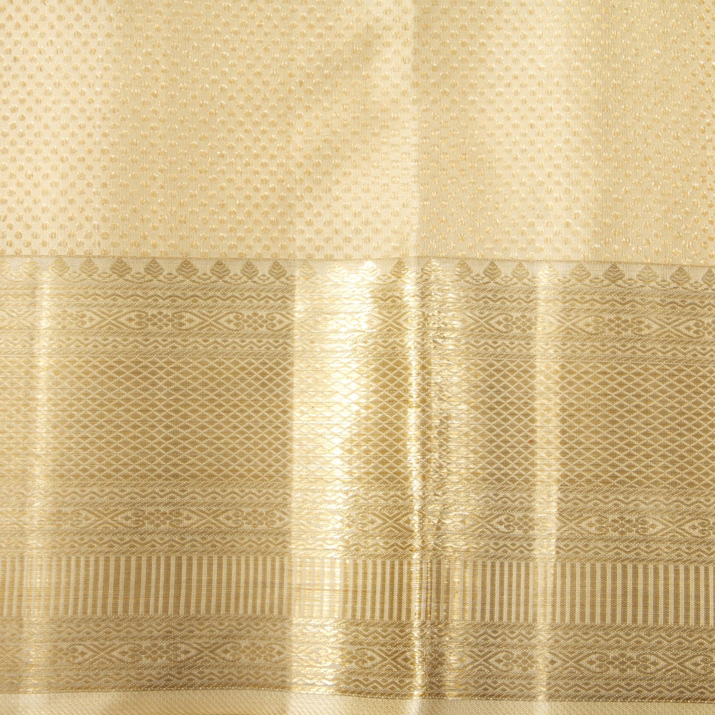 Off White Kanchipuram Silk Saree With Medium Border Handwoven Pure Silk For Wedding Wear PV NYC 1231 - Silk Sari - Panjavarnam PV NYC 1231