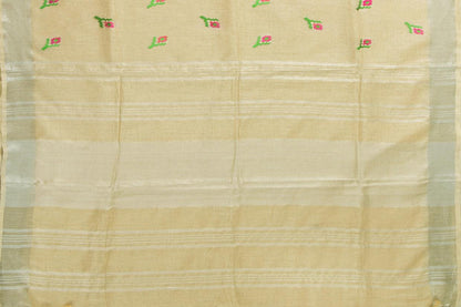 Off White Linen Saree With Embroidery And Silver Zari Border PL 2038 - Linen Sari - Panjavarnam PL 2038