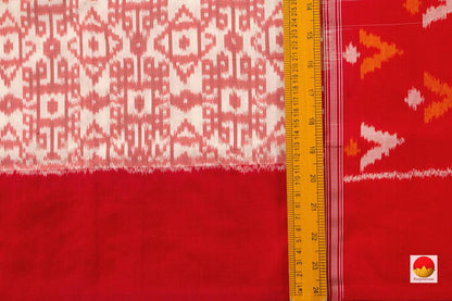 Off White Pochampally Silk Saree With Red Border Ikkat Handwoven Pure Silk For Festive Wear PIK 332 - Pochampally Silk - Panjavarnam