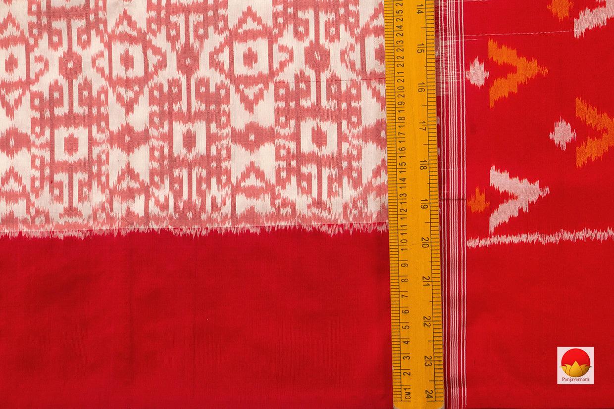 Off White Pochampally Silk Saree With Red Border Ikkat Handwoven Pure Silk For Festive Wear PIK 332 - Pochampally Silk - Panjavarnam PIK 332