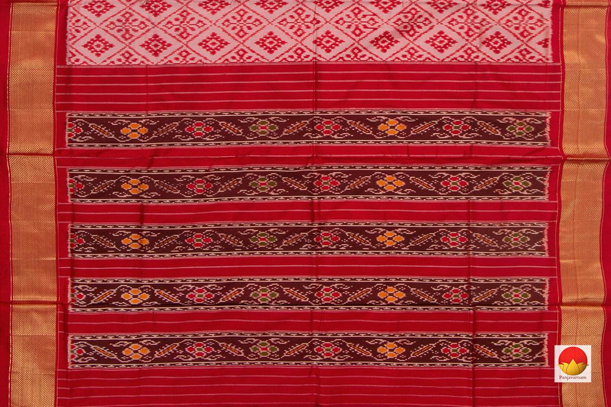 Off White Pochampally Silk Saree With Red Zari Border Ikat Handwoven Pure Silk For Festive Wear PIK 348 - Pochampally Silk - Panjavarnam