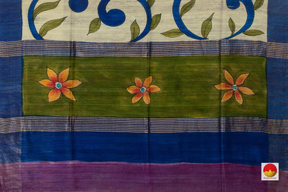 Off White Pure Tussar Silk Saree With Digital Prints Handwoven PT 719 - Tussar Silk - Panjavarnam