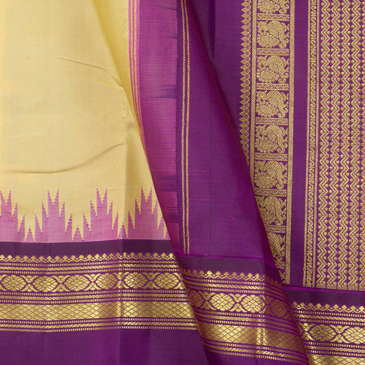 Off White, Red And Purple Kanchipuram Silk Saree Ganga Jamuna Border For Festive Wear PV NYC 1290 - Silk Sari - Panjavarnam PV NYC 1290