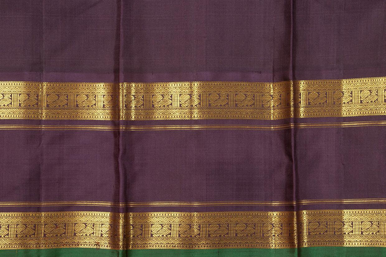 Off White With Brown Kanchipuram Silk Saree With Medium Border Handwoven Pure Silk For Wedding Wear PV NYC 1072 - Silk Sari - Panjavarnam PV NYC 1072