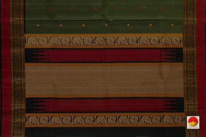 Olive Green Kanchipuram Silk Saree Handwoven Pure Silk No Zari For Office Wear PV RM NZ 427 - Silk Sari - Panjavarnam
