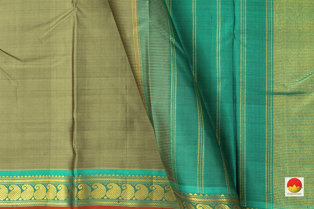 Olive Green Original Kanchipuram Silk Saree With Small Border Handwoven Pure Silk For Festive Wear PV J 215 - - Panjavarnam