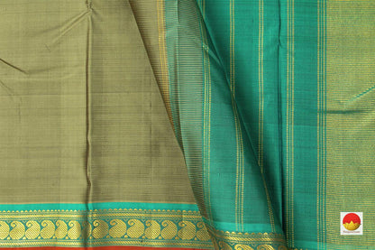 Olive Green Original Kanchipuram Silk Saree With Small Border Handwoven Pure Silk For Festive Wear PV J 215 - - Panjavarnam PV J 215