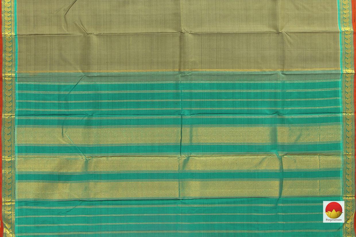 Olive Green Original Kanchipuram Silk Saree With Small Border Handwoven Pure Silk For Festive Wear PV J 215 - - Panjavarnam PV J 215