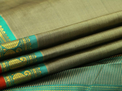 Olive Green Original Kanchipuram Silk Saree With Small Border Handwoven Pure Silk For Festive Wear PV J 215 - - Panjavarnam PV J 215