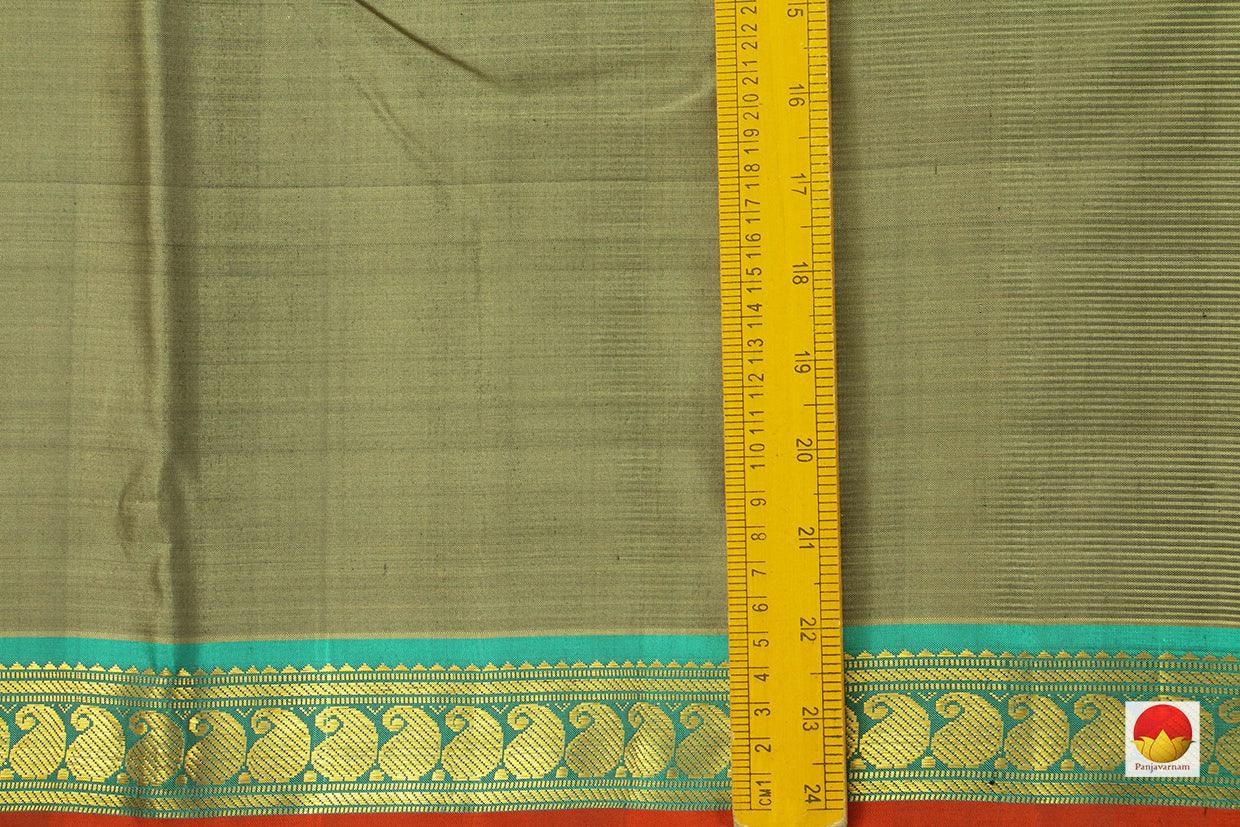 Olive Green Original Kanchipuram Silk Saree With Small Border Handwoven Pure Silk For Festive Wear PV J 215 - - Panjavarnam PV J 215