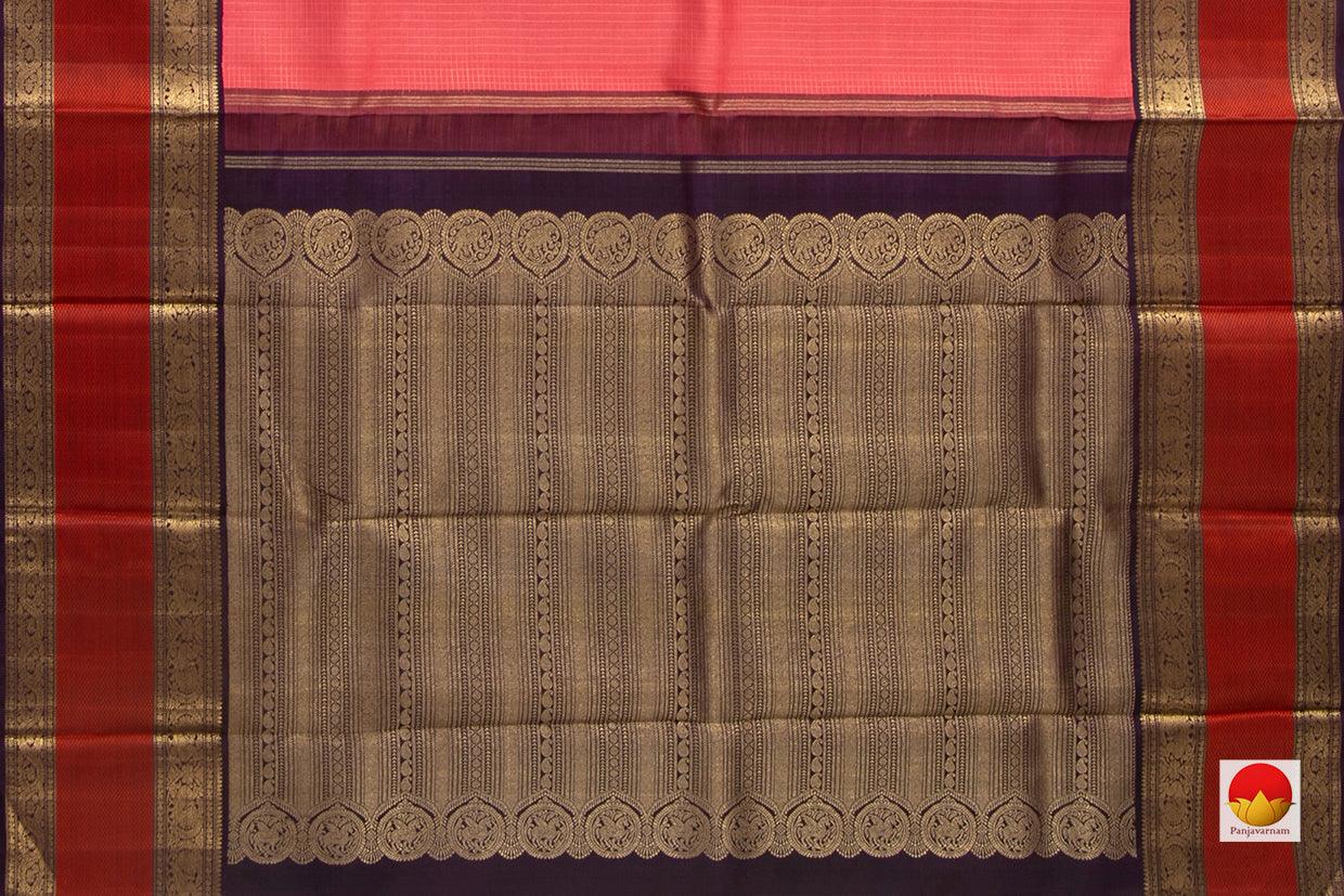 Onion Pink Kanchipuram Silk Saree With Purple Korvai Rettai Pettu Border Handwoven Pure Silk Pure Zari For Bridal Wear PV NYC 943 - Silk Sari - Panjavarnam