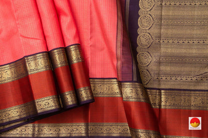 Onion Pink Kanchipuram Silk Saree With Purple Korvai Rettai Pettu Border Handwoven Pure Silk Pure Zari For Bridal Wear PV NYC 943 - Silk Sari - Panjavarnam PV NYC 943