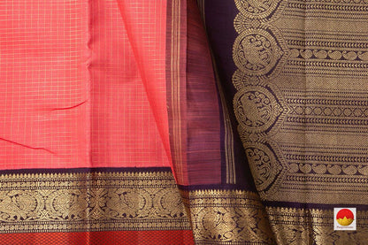 Onion Pink Kanchipuram Silk Saree With Purple Korvai Rettai Pettu Border Handwoven Pure Silk Pure Zari For Bridal Wear PV NYC 943 - Silk Sari - Panjavarnam PV NYC 943