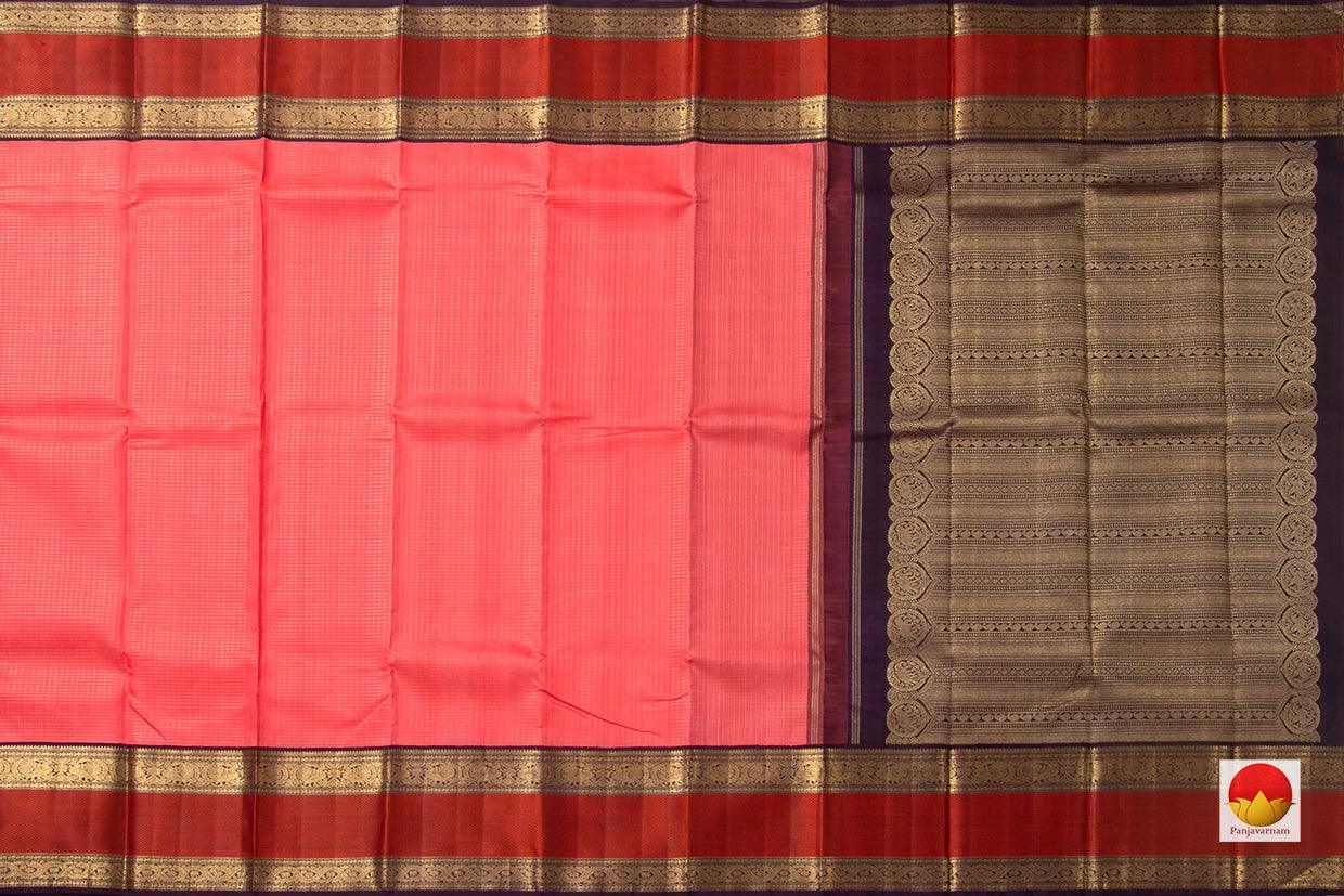 Onion Pink Kanchipuram Silk Saree With Purple Korvai Rettai Pettu Border Handwoven Pure Silk Pure Zari For Bridal Wear PV NYC 943 - Silk Sari - Panjavarnam PV NYC 943