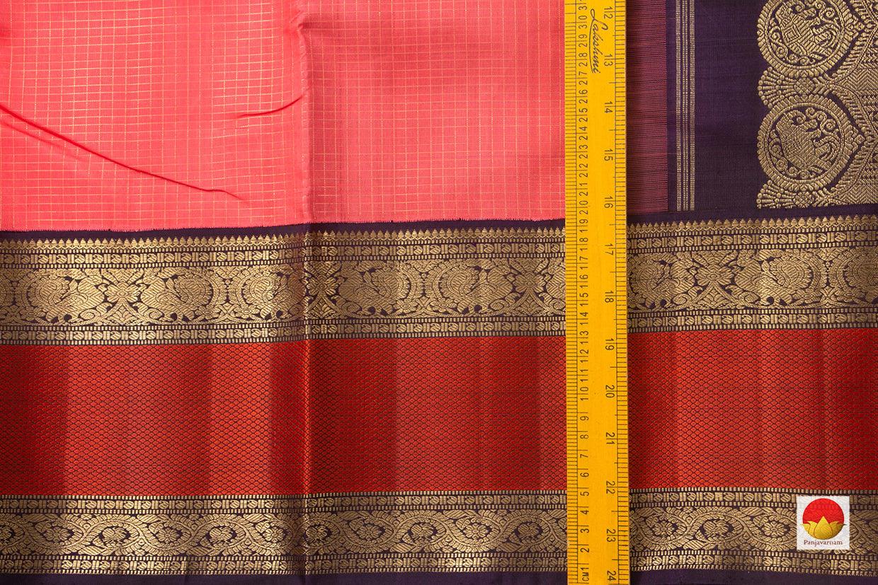 Onion Pink Kanchipuram Silk Saree With Purple Korvai Rettai Pettu Border Handwoven Pure Silk Pure Zari For Bridal Wear PV NYC 943 - Silk Sari - Panjavarnam PV NYC 943