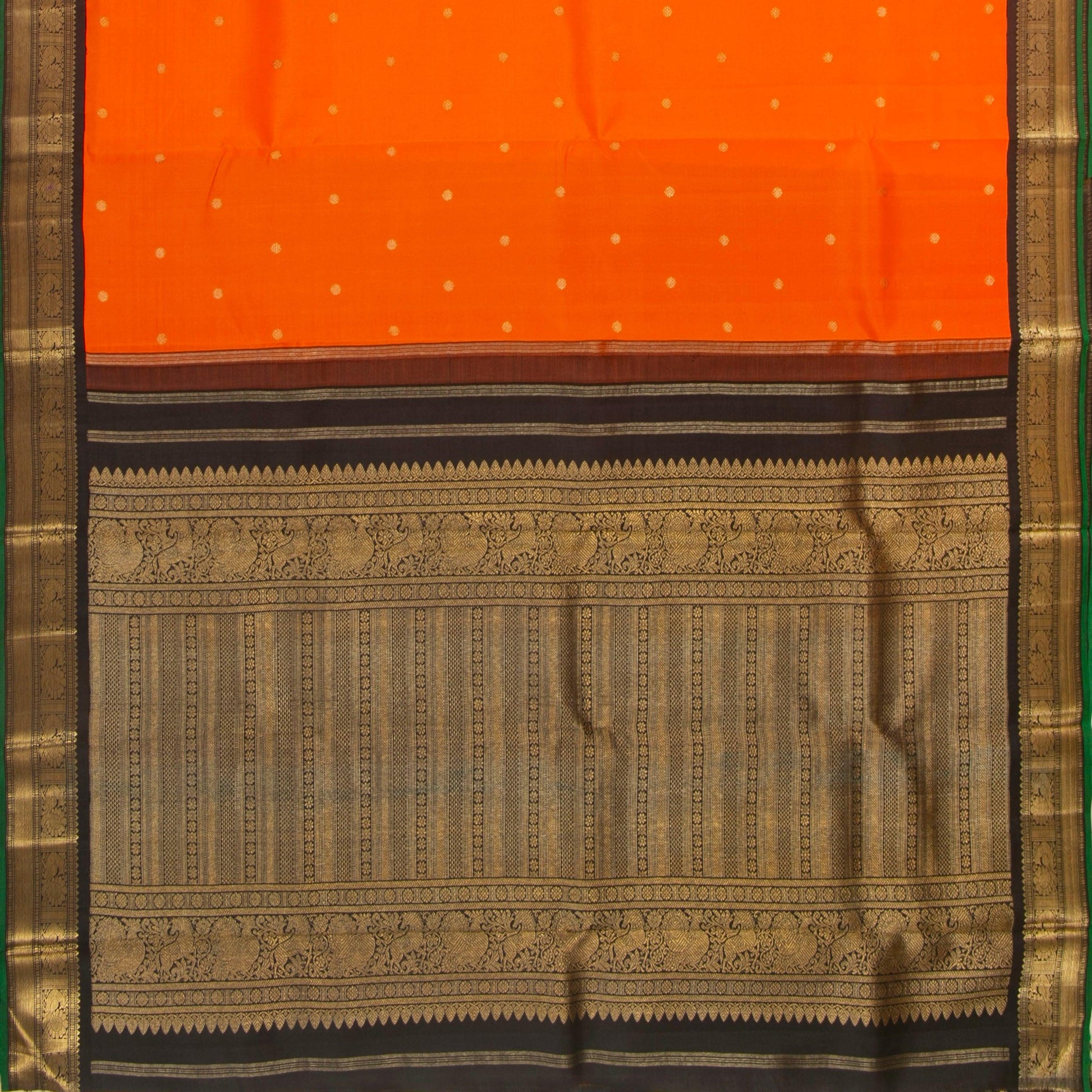 Orange And Black Kanchipuram Silk Saree For Wedding Wear PV NYC 1363 - Silk Sari - Panjavarnam PV NYC 1363