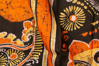 Orange And Black Lightweight Batik Silk Saree Handwoven Pure Silk For Office Wear PB 331 - Batik Silk - Panjavarnam PB 331