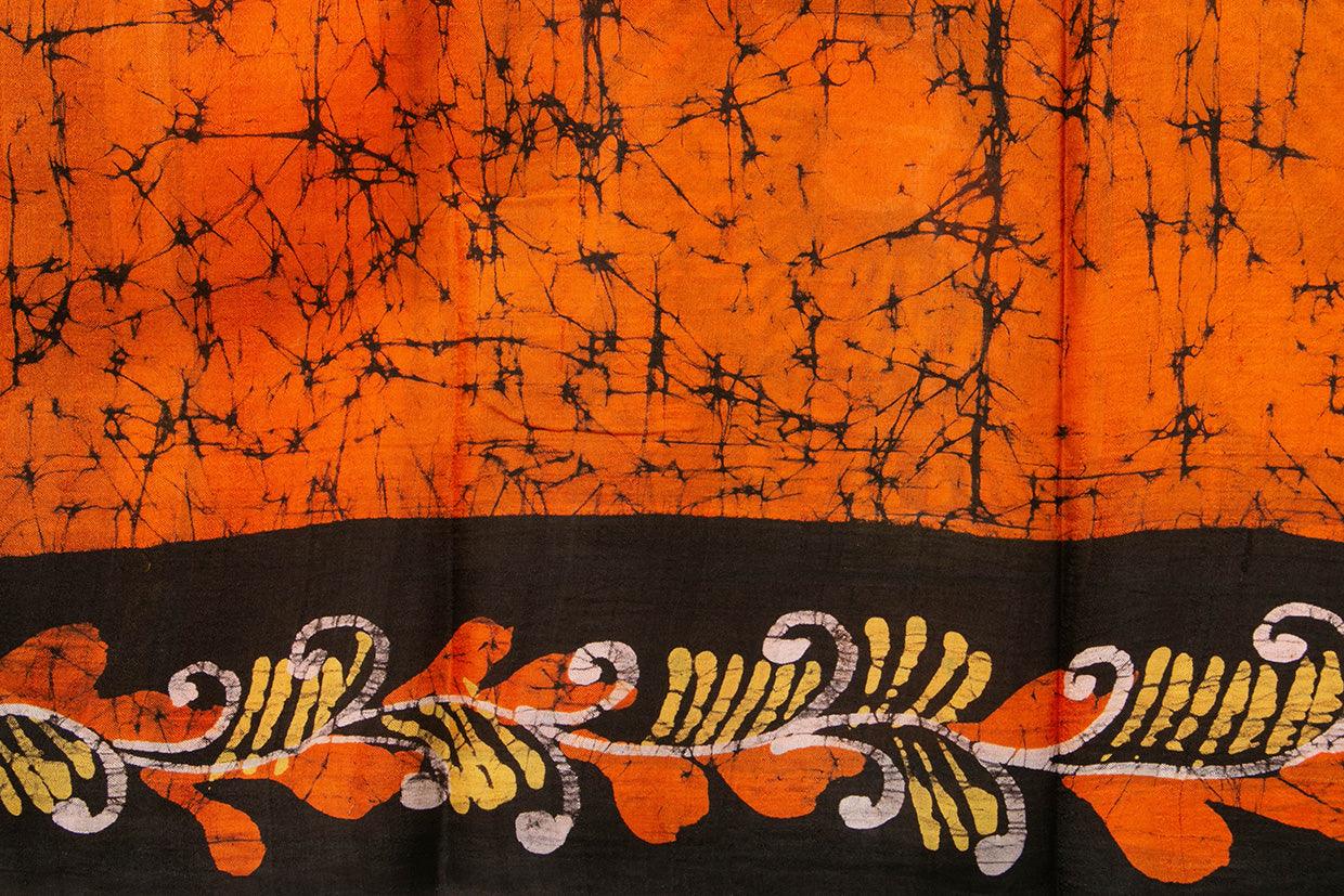 Orange And Black Lightweight Batik Silk Saree Handwoven Pure Silk For Office Wear PB 331 - Batik Silk - Panjavarnam PB 331