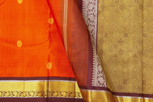 Orange And Brown Kanchipuram Silk Saree With Medium Border Handwoven Pure Silk For Wedding Wear PV NYC 1041 - Silk Sari - Panjavarnam PV NYC 1041