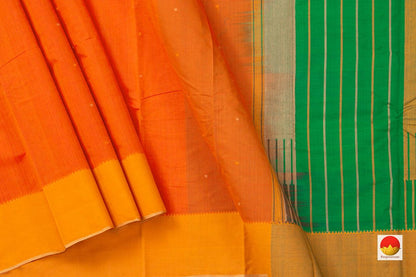 Orange And Green Kanchi Cotton Saree For Office Wear PV KC 369 - Cotton Saree - Panjavarnam
