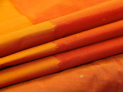Orange And Green Kanchi Cotton Saree For Office Wear PV KC 369 - Cotton Saree - Panjavarnam